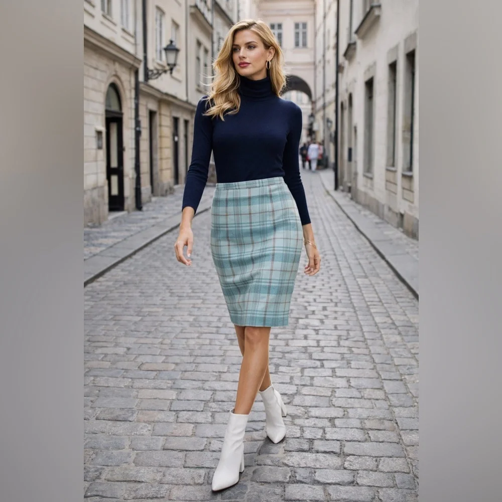 Pendleton Blue & Gray Plaid Pencil Skirt